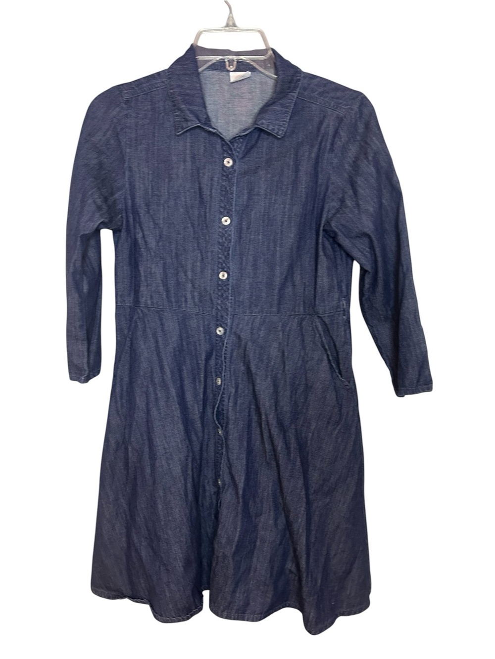 Girls Denim Chambray Shirt Dress XL 14-16 Button Front Cotton Pockets